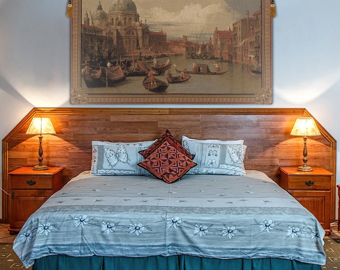 Vintage European Jacquard Tapestry: Grand Canal Santa Maria Seascape Wall Hanging Art Decor