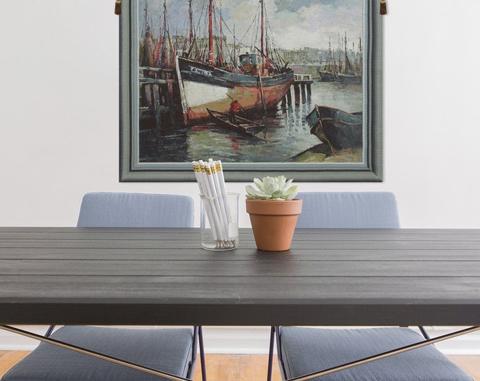 Belgian Woven North Sea Harbour Tapestry Wall Art 37x43 Inch Home Decor