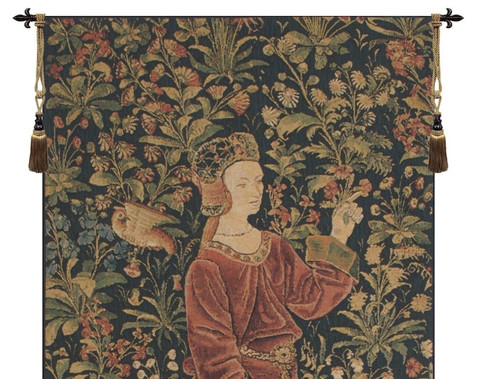 Millefleurs Tapestry: Medieval Lady and Floral Wall Hanging