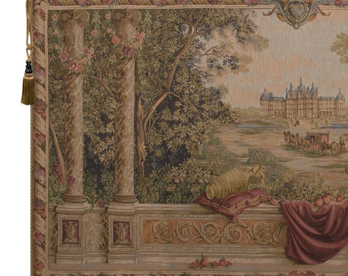 French Castle Tapestry: Verdure au Chateau Medieval Woven Wall Art (60x106 Inch)