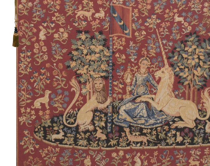 Lady and Unicorn Tapestry: Medieval Millefleurs Woven Wall Hanging