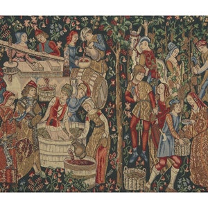 Belgian Tapestry Wall Hanging: Vendages Red Floral Art