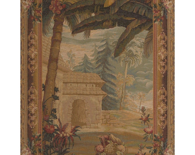 French Woven Jacquard Wall Tapestry: La Recolte des Ananas - Tree of Life