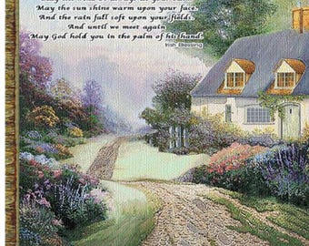 Beautiful Cottage Path Throw - Large 52x68 inch - Woven in North America - Belgian Wall Tapestry Brand - Perfect for Afghan Tapestry Lovers