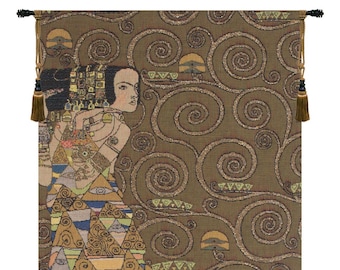 L'Attente Klimt a Gauche Fonce European Wall Tapestry - Gustav Klimt Wall Decor Art - Woven Wall Tapestry - Lady Art Medieval Wall Hanging