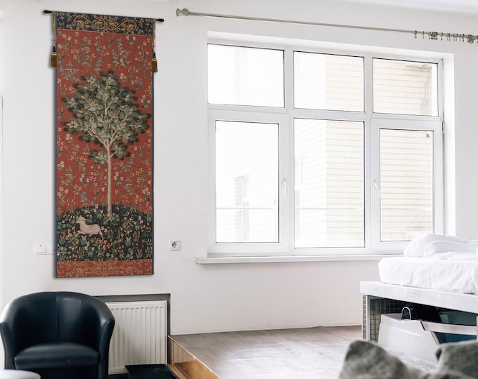 Medieval Tree of Life Tapestry: Woven Jacquard Wall Hanging (73x29 inch)