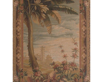 French Pineapple Tapestry: Antique Jacquard Woven Wall Art