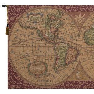 Medieval Italian World Map Tapestry Wall Art Decor: Antique-Style Woven Wallhanging for Historical Decor