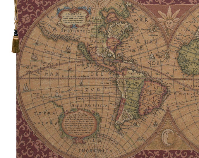 Medieval Italian World Map Tapestry Wall Art Decor: Antique-Style Woven Wallhanging for Historical Decor