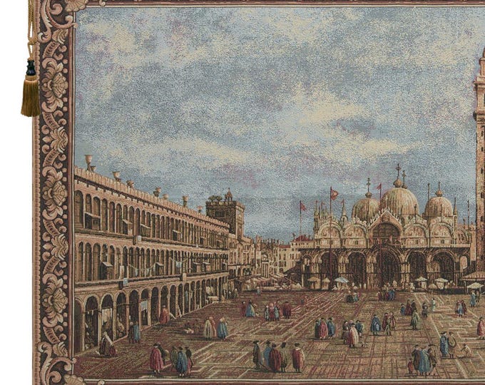 Venetian Cityscape Wall Tapestry - Piazza San Marco Woven Hanging for European-Inspired Home Decor