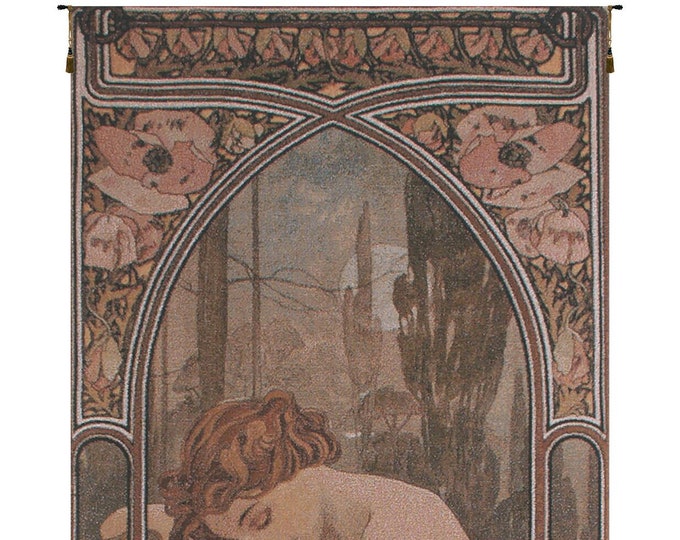 Mucha Nuit Art Nouveau Tapestry: Belgian Woven Wall Decor