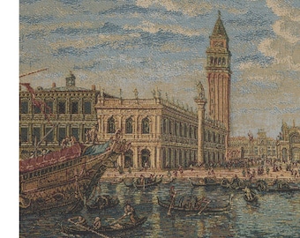Venice Rialto Bridge Landscape Tapestry European Woven Wall Hanging Italian Inspired Decorative Art