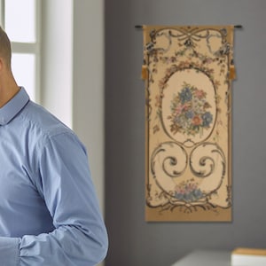 Floral Jacquard Wall Tapestry: Belgian Woven Art, 64x29 inch