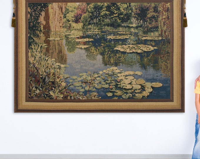 Lake Giverny Tapestry: Monet Water Lily Pond, Woven Wall Art
