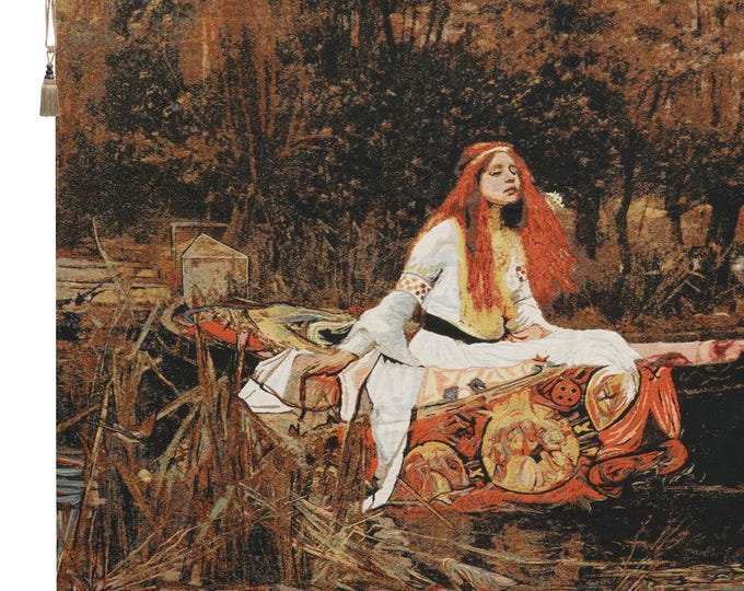 The Lady of Shalott European Tapestry Wall Hanging Medieval Woven Jacquard Art Decor