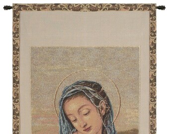 Our Lady of Divine Providence European Wall Tapestry - Mother and Child Love Wall Art - Woven French Wall Tapestry - Christian Wall Hanging