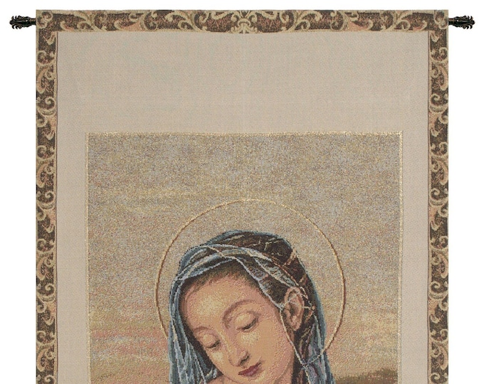 Our Lady of Divine Providence Tapestry: Mother and Child Woven Wall Art (35x20 inch)