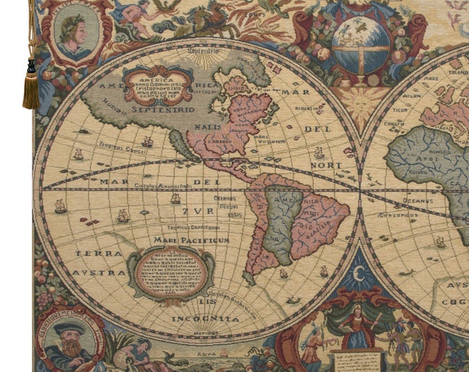 Vintage Chenille Globe Tapestry: Jacquard Woven World Map Wall Art