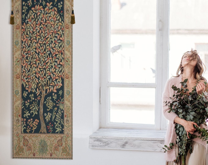 William Morris Tree of Life Tapestry: Pastel Woven Wall Hanging