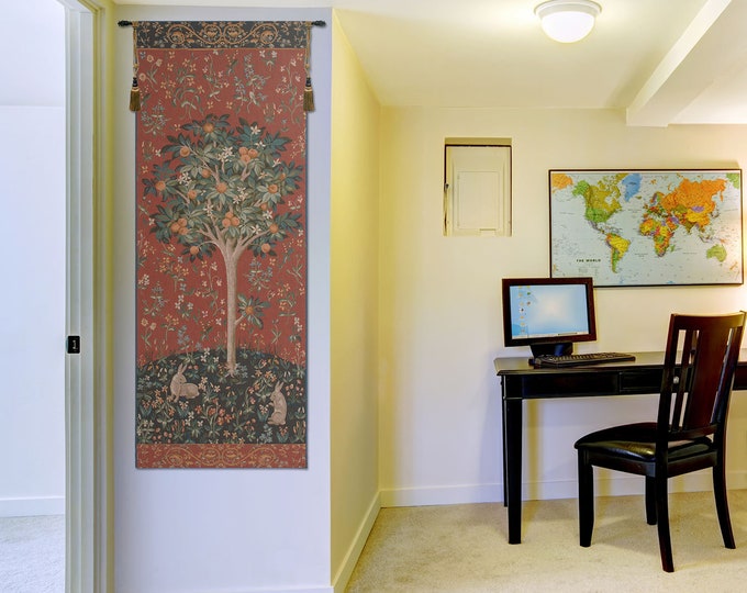 Medieval Tree of Life Tapestry- European Woven Wall Art with Animals and Millefleurs Design