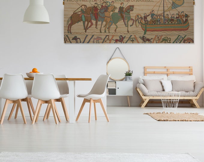 Medieval Bayeux Tapestry: William's Embarkation - European Woven Wall Hanging Art Decor