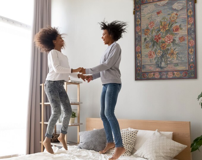 Elegant European Floral Bouquet Jacquard Tapestry - Modern French Wall Hanging Art Decor