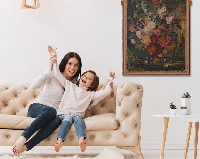 Medieval Floral Bouquet Flamand Tapestry - European Jacquard Woven Wall Hanging for Home Decor