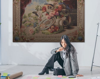 French Floral Bouquet Wall Tapestry: Woven Jacquard Art