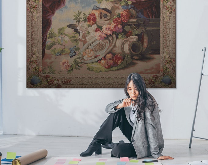 French Floral Bouquet Wall Tapestry: Woven Jacquard Art