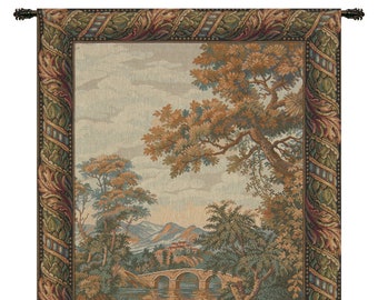 Swan in the Lake Vertical European Wall Tapestry - Lake Art Jacquard Wall Decor Art - Woven Italian Wall Tapestry - Landscape Wall Hanging