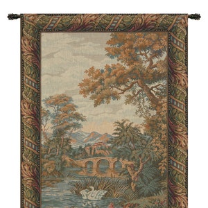 Elegant Swan Lake European Jacquard Wall Tapestry - Vertical Woven Italian Landscape Art Decor Hanging