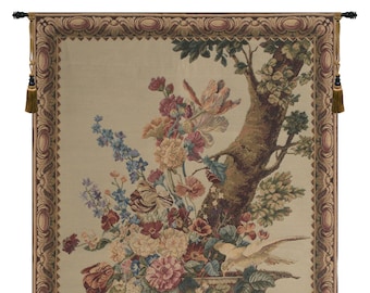 Pigeon European Wall Tapestry - Birds Lover Cream Background Wall Decor Art - Woven Belgian Wall Tapestry - Floral Decorative Wall Hanging