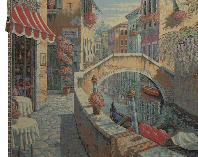 Venice Canal Tapestry: Romantic Italian Landscape Wall Hanging - Historical City Scene Art (36x54 inch)