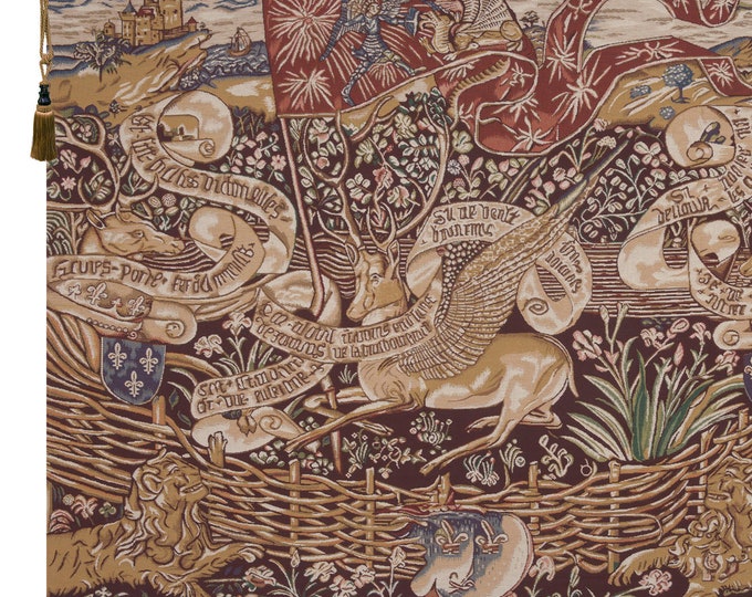 Winged Stag Tapestry Wall Art Decor: Medieval European Wall Hanging, 46x68 inch