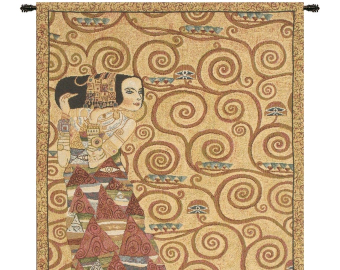 Gustav Klimt Tapestry: The Waited For, Woven Italian Wall Art (31x16 inch)