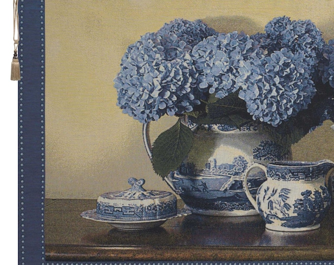 Belgian Blue Willow Wall Tapestry Horizontal Fine Art Woven Decorative Landscape Hanging