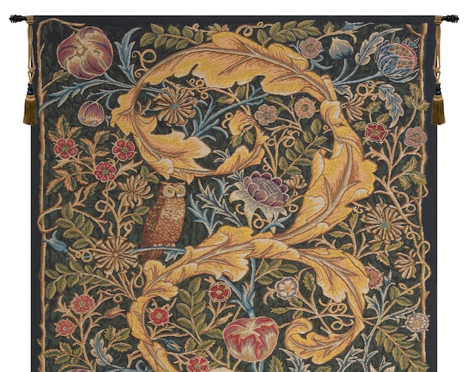 Owl and Pigeon European Tapestry 44x27 inch - William Morris Inspired Decorative Wall Hanging Art