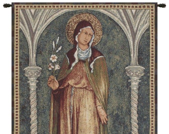 Saint Clare in Arch European Wall Tapestry - Christian Wall Decor Art - Woven Italian Wall Tapestry - Young Lady Religious Wall Hanging