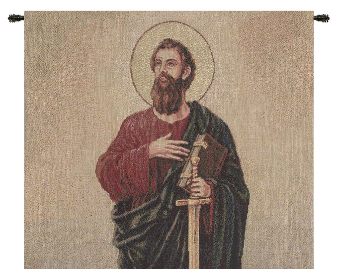 Saint Paul European Christian Jacquard Wall Tapestry - Religious Belgian Woven Art Decor Hanging