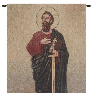 Saint Paul European Christian Jacquard Wall Tapestry - Religious Belgian Woven Art Decor Hanging