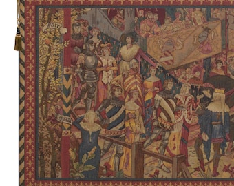 Medieval Tournament Tapestry: Woven European Wall Hanging Decorative Art