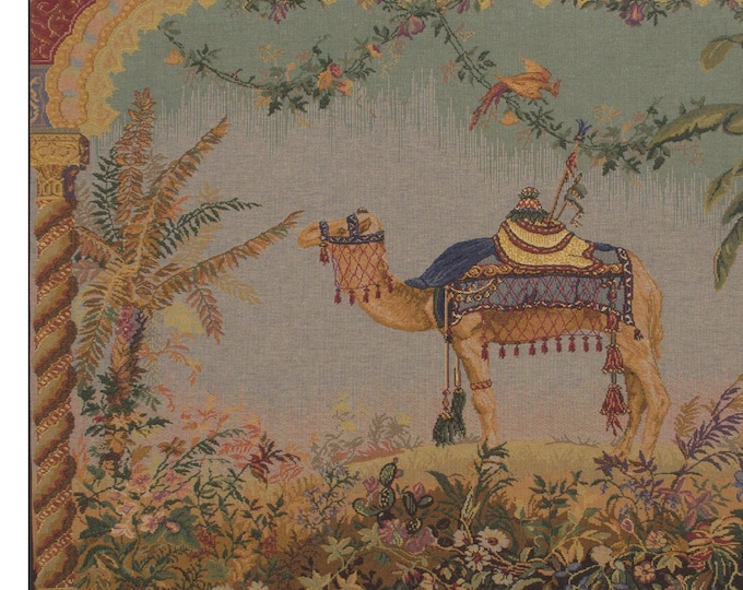 French Camel Tapestry Wall Art Decor: Woven Floral Wall Hanging (44x58 inch)