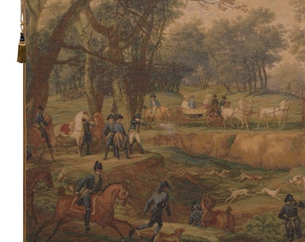 Napoleonic Hunt Tapestry: French Woven Jacquard Wall Art, Medieval European Forest Scene