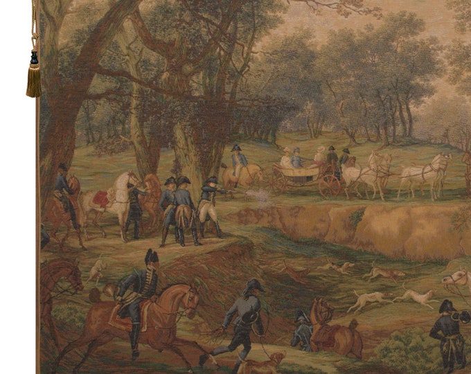 Napoleonic Hunt Tapestry: French Woven Jacquard Wall Art, Medieval European Forest Scene (42x58 inch)