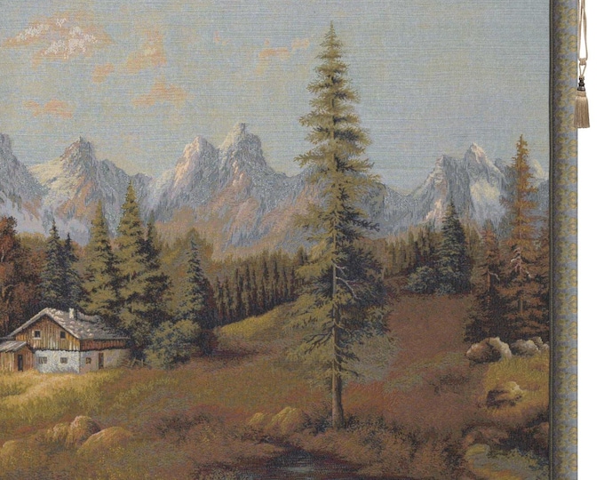 Forest of Eden Tapestry: Belgian Woven Mountain Landscape Wall Hanging