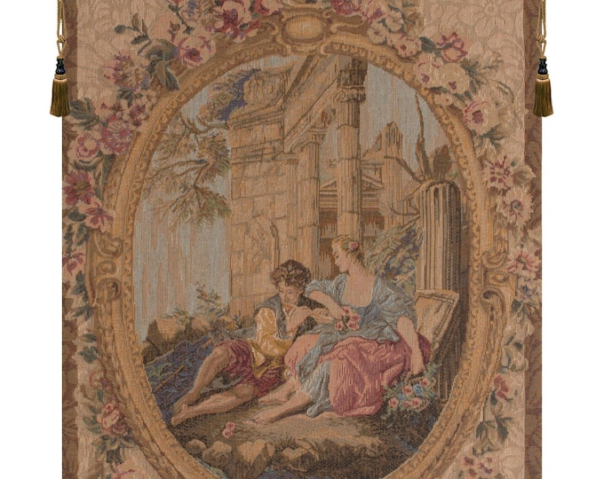 French Medieval Floral Tapestry: Serenade Creme I - Elegant Woven Wall Art Decor (29x19 inch)