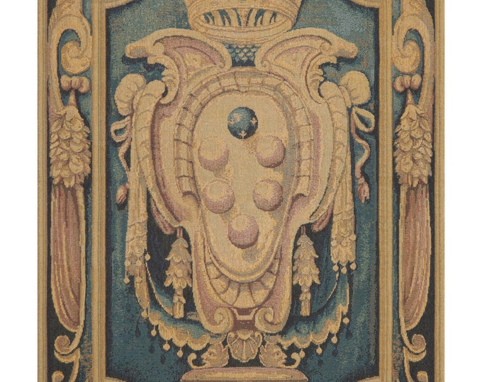 Italian Woven Wall Tapestry: Medieval Crest, Blue & Gold (25x18 inch)