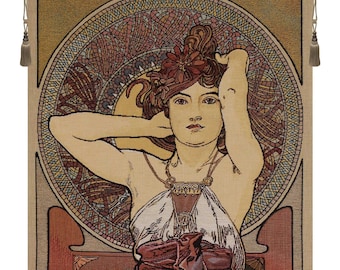 Art Nouveau Mucha Amethyste Tapestry - Belgian Jacquard Woven Wall Hanging from Precious Stones Series