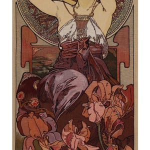 Tapiz Art Nouveau Mucha Amethyste - Tapiz belga de tejido jacquard de la serie Precious Stones