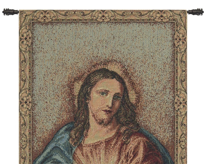 Sacred Heart of Christ European Wall Tapestry - Jesus Religious Wall Decor Art - Woven Italian Wall Tapestry - Christian Wall Hanging